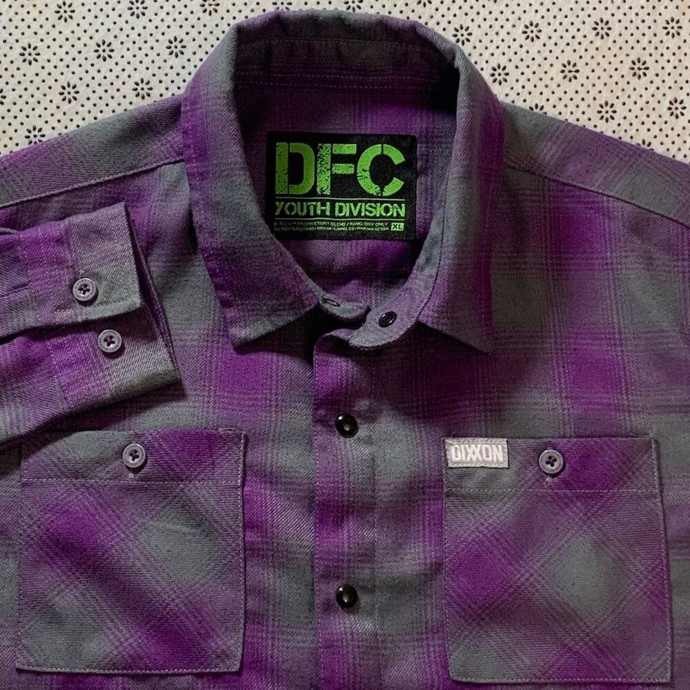 Dixxon DFC Youth Division Flannel Shirt XL Purple Gray Plaid 100% Polyester